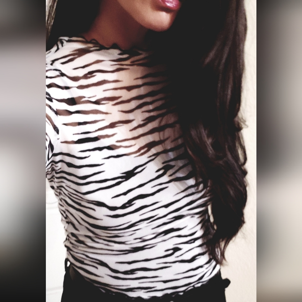 Sheer Black and White Zebra Print Long Sleeve Top 🖤🤍